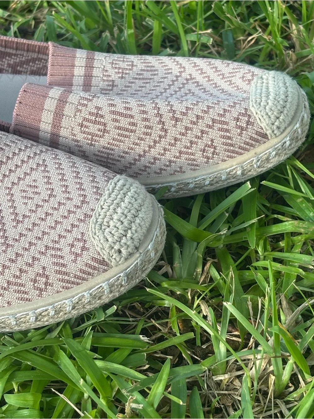 Comfort Knit Slip-On Espadrilles in Taupe and Cream Size 11